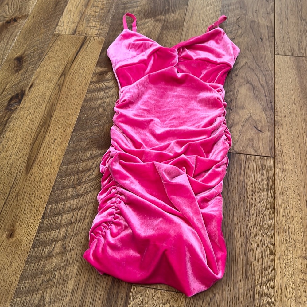 Katie J NYC Hot Pink Velvet Ruched Formal Dress for Girls